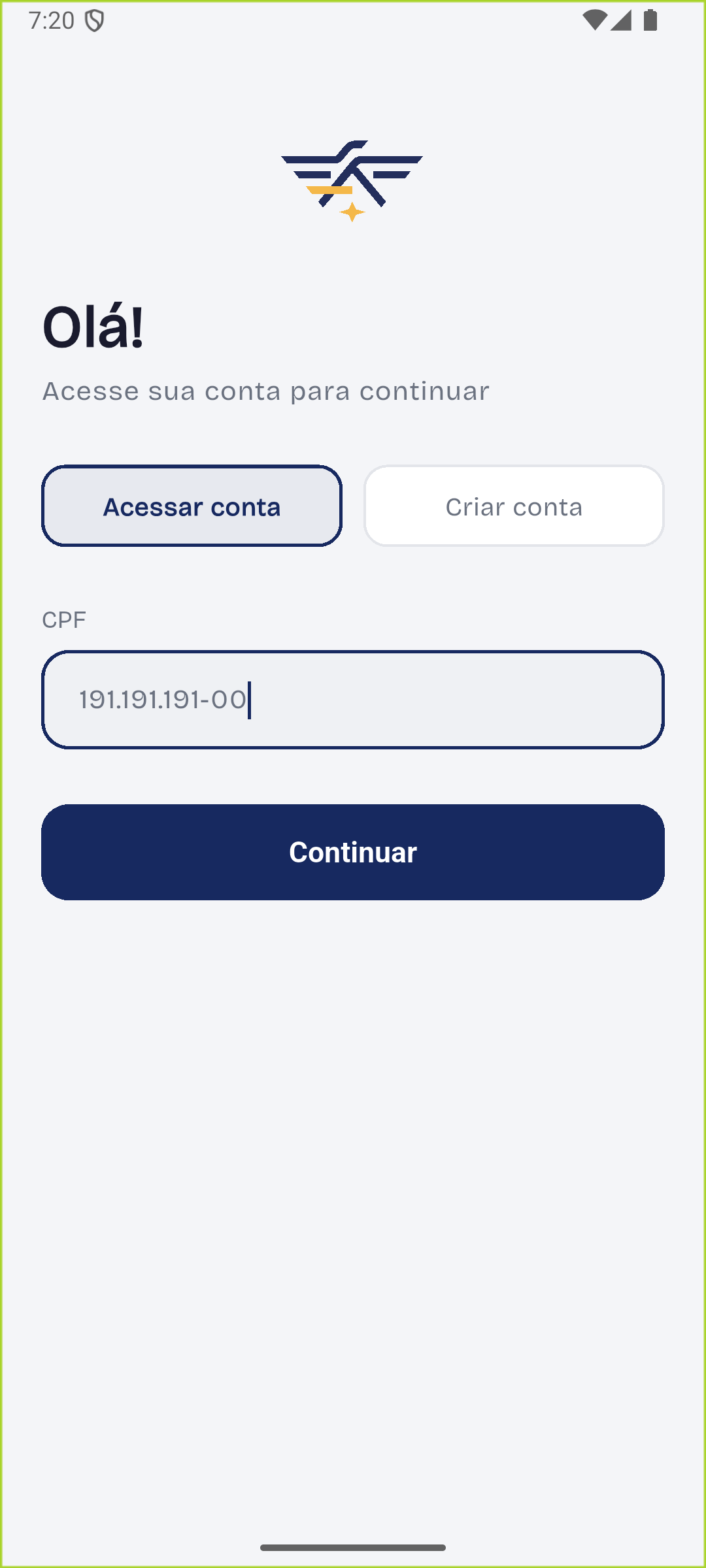 Tela de CPF do aplicativo