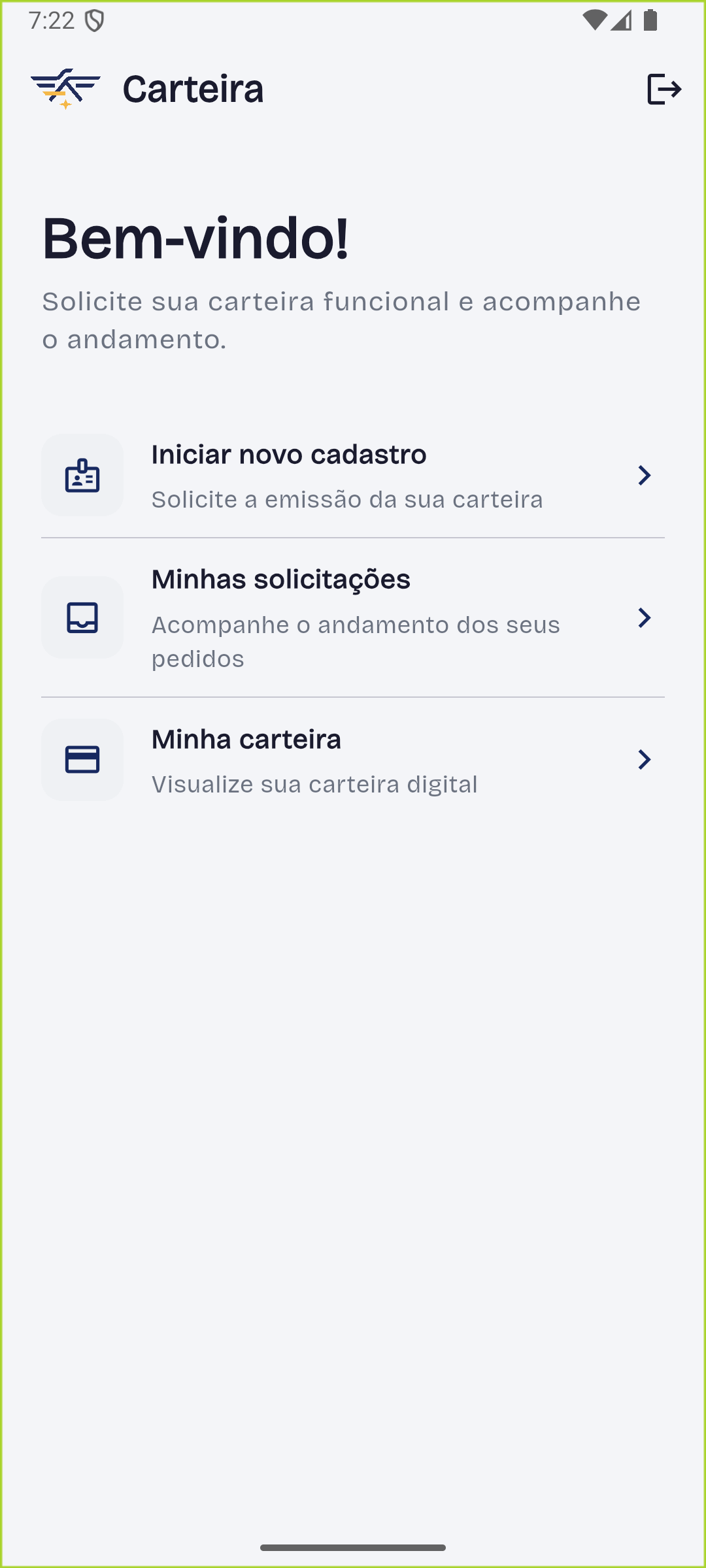 Tela inicial autenticada