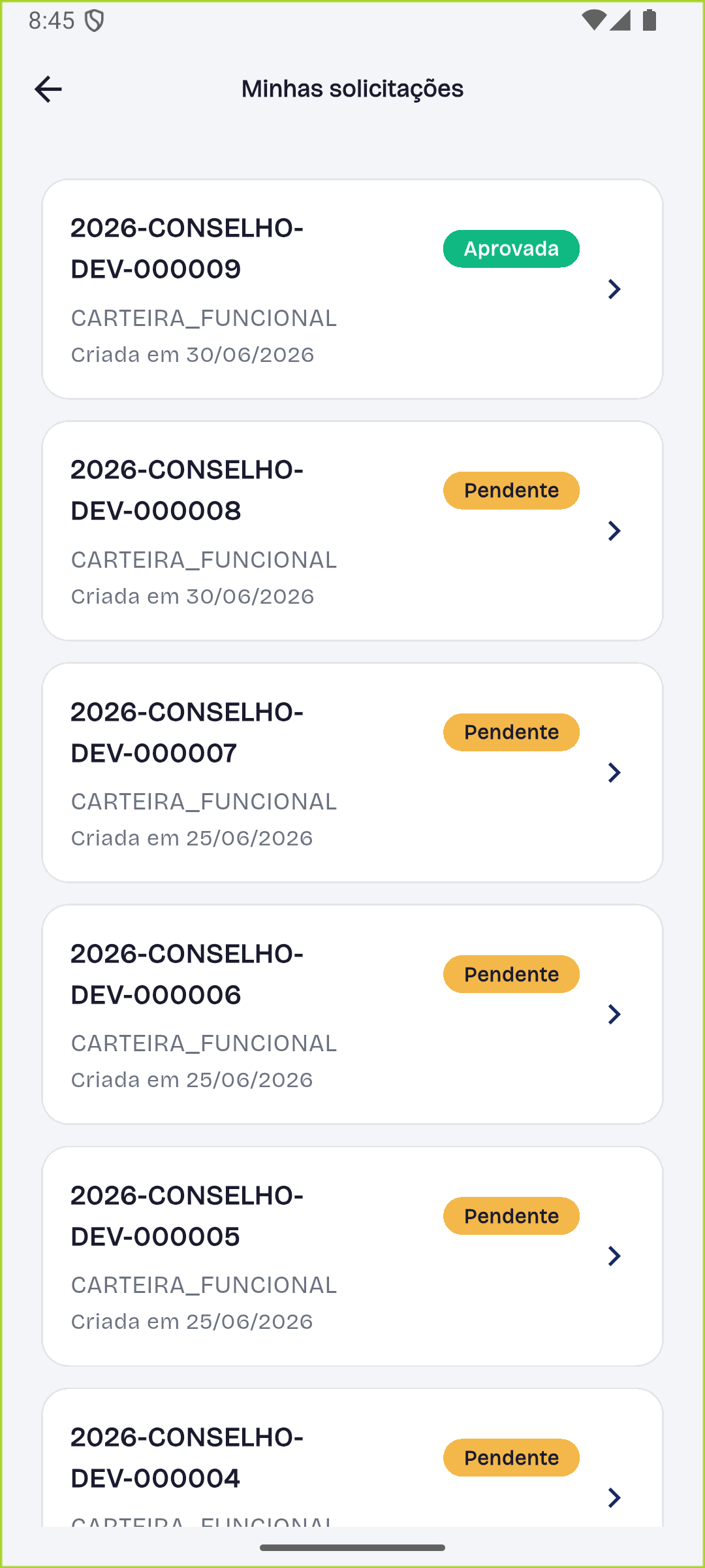 Acompanhamento das solicitações
