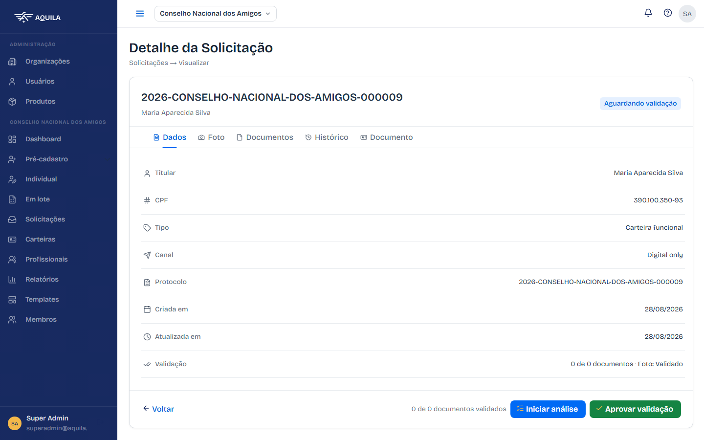 Detalhe da solicitação