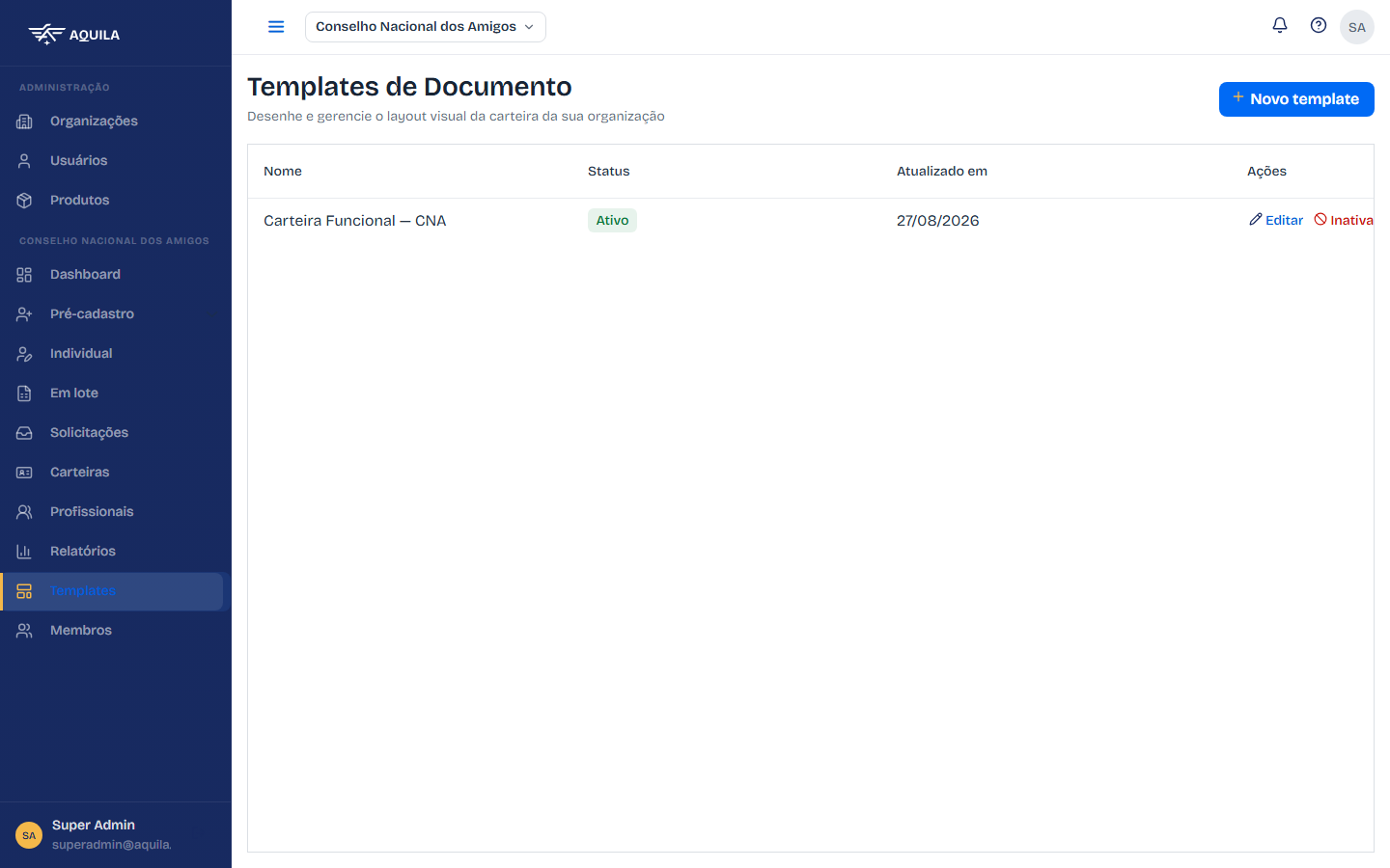Template ativo
