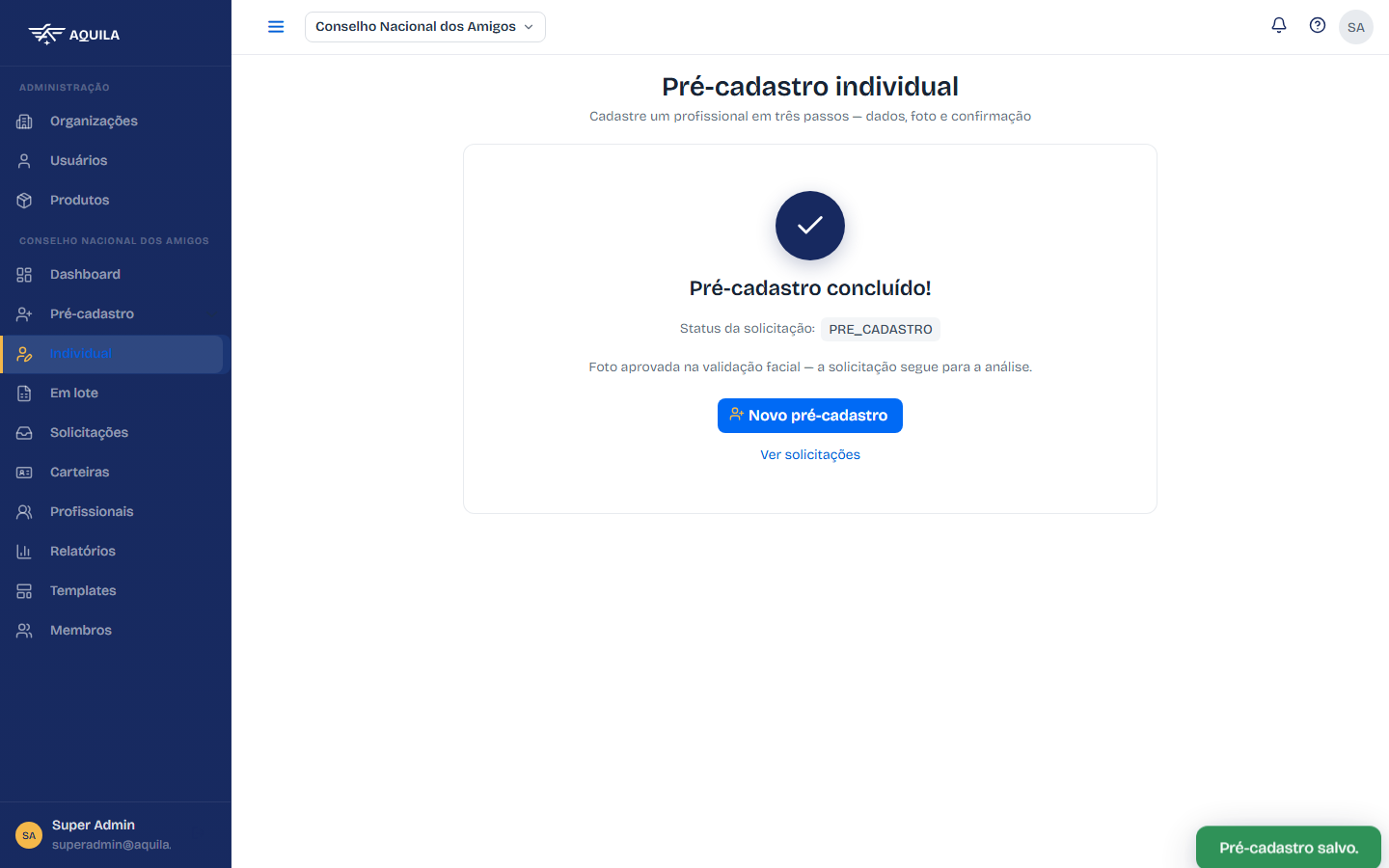 Pré-cadastro concluído